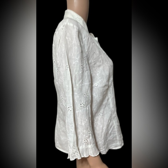 Alexandra Bartlett Womens Blouse XL White Linen Embroidered Floral Button wb - Picture 2 of 6